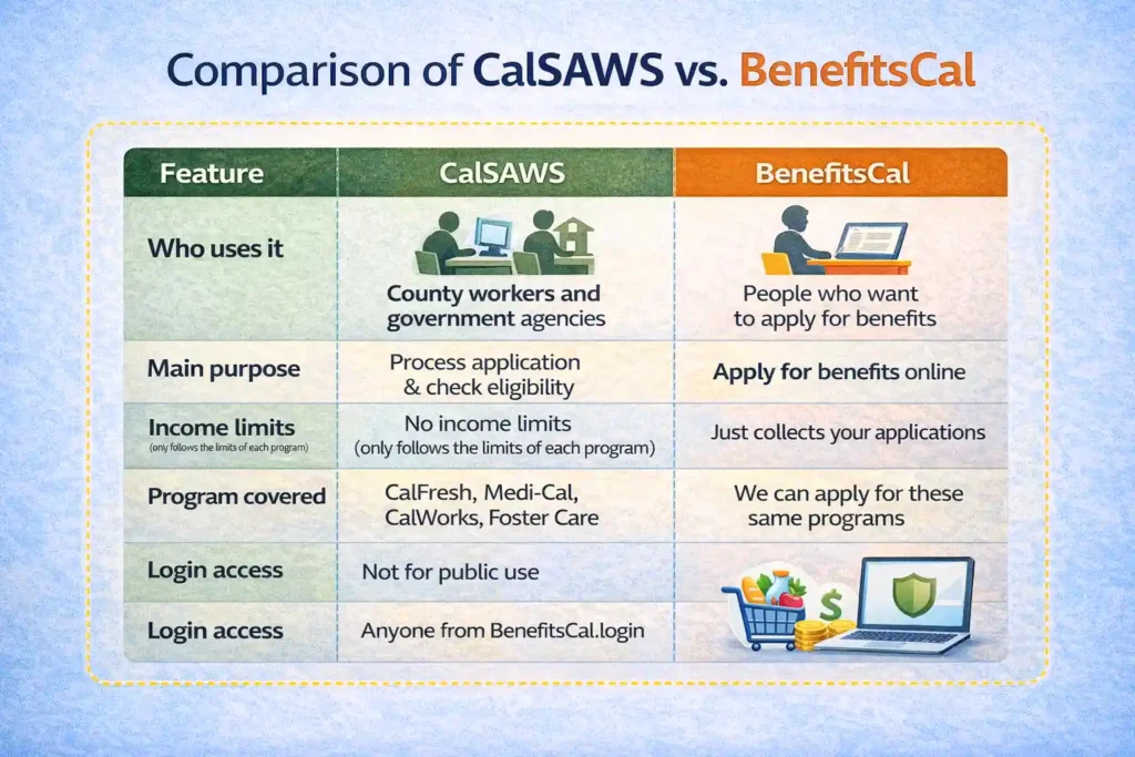 Comparison of CalSAWS vs BenefitsCal