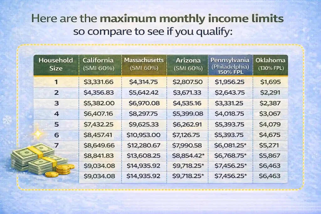 Here are the maximum monthly income limits so compare to see if you qualify